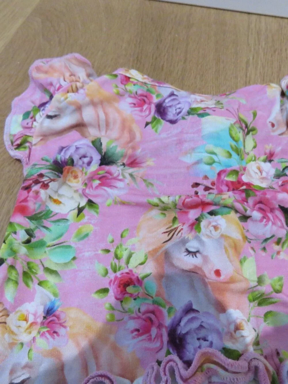 LITTLE BUM BUMS Horn to be Wild Unicorn Ruffle Baby Romper Bamboo 6-9 Months